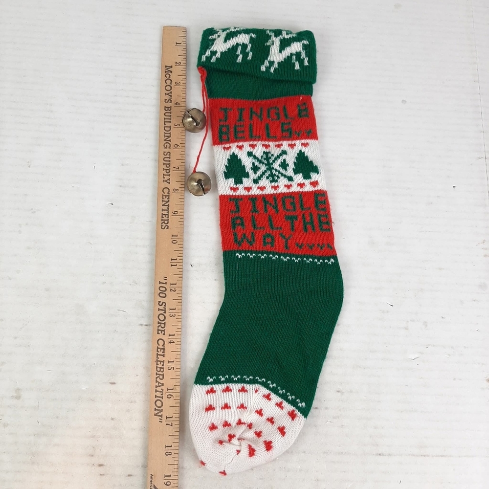 🔥Kurt Adler knit Christmas stocking w/ jingle bells L1